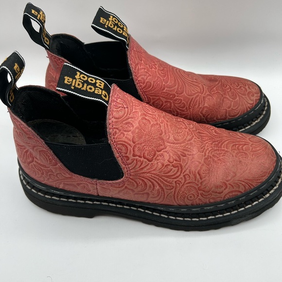 Georgia Boot Shoes - RARE Georgia Boot Giant Romeos Women's Size 9  Tooled dusty Rose Floral Slip On